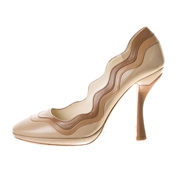 Prada Shoes - Prada Leather Striped Pumps Nude Tan